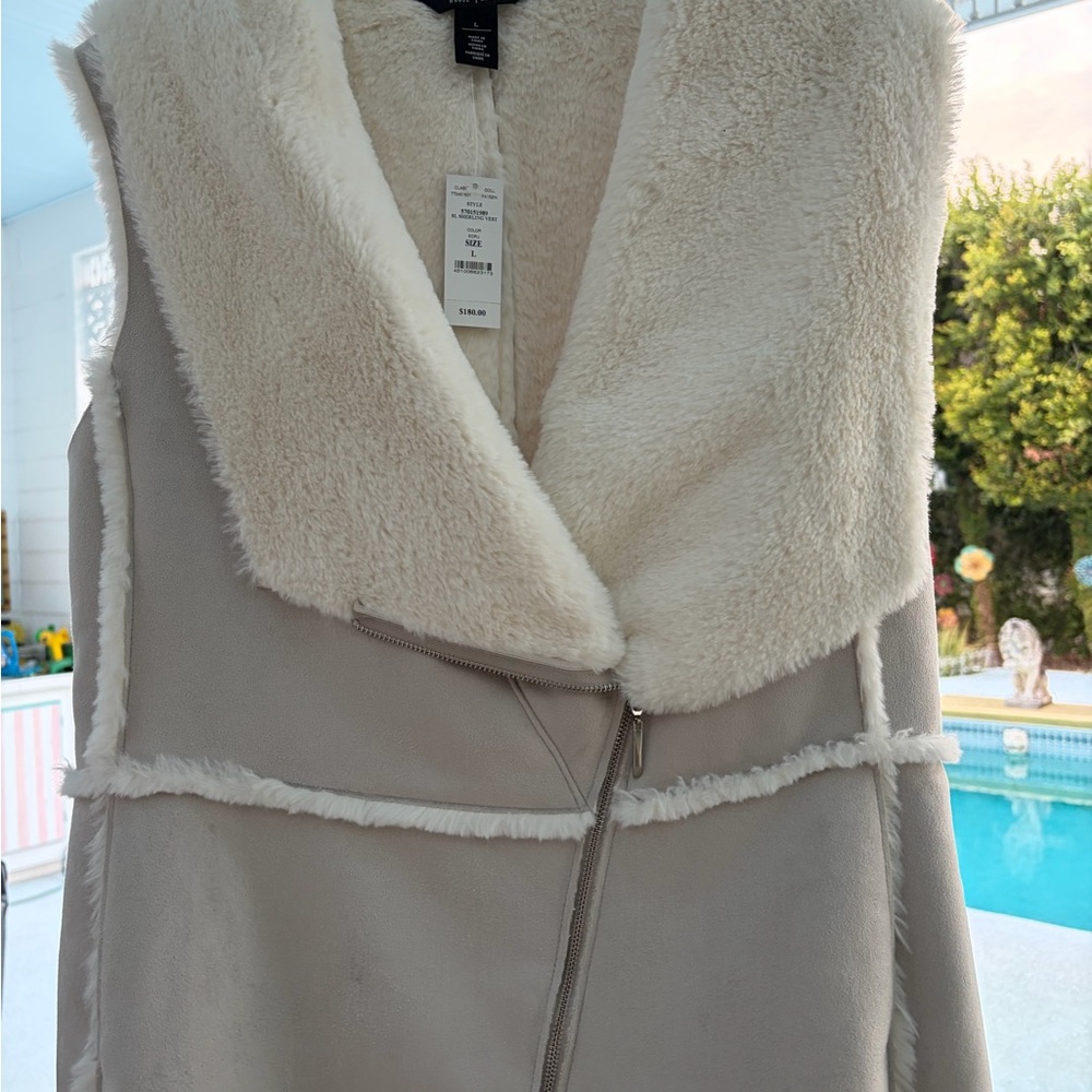White House Black Market Cream Vest with Plush Collar